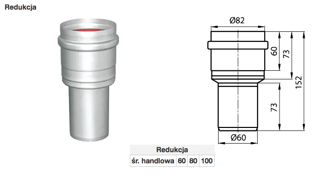 Redukcja / Redukcia Ø82→Ø60 — rozmerový výkres