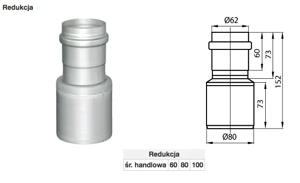 Redukcja / Redukčná pripojka Ø62→Ø80 — rozmerový výkres